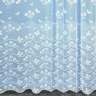 Homemaison - Gerader Vorhang Schmetterling aus Spitze, anpassbar, mit Kräuselband, Polyester, 100% – Motiv Blumen und Schmetterlinge – gewellte Basis verstellbar – 175 x 180 cm – Weiß