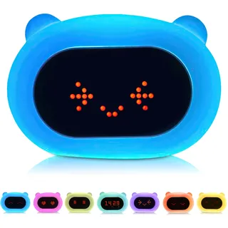 Kadoing® Bär Kinderwecker (Weiß) - mit Mimik und Tippfunktion - Wecklicht für Kinder - Schlaftrainer - Schlafwecker - Nachtlampe - Kinderlampe - Spielzeug Wecker Digital