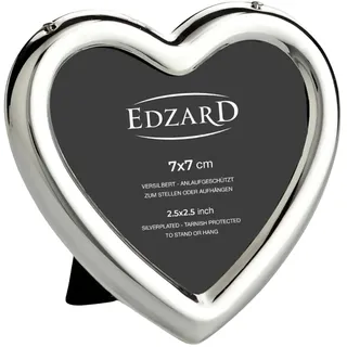 Edzard Mini-Bilderrahmen Herz für Foto 7 x 7 cm, edel versilbert, anlaufgeschützt, mit Samtrücken, Fotorahmen zum Stellen