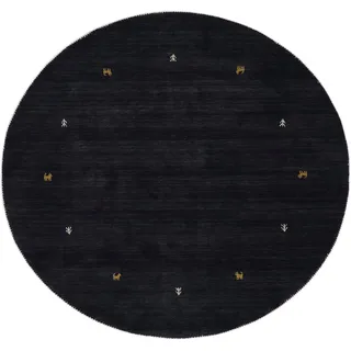 carpetfine Gabbeh Uni Wollteppich Ø 300 cm Schwarz