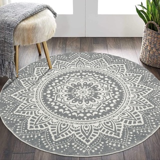 Pauwer Weich Teppich Rund 120 cm Waschbar rutschfest Wohnzimmerteppich Shaggy Flauschiger Kleiner Bettvorleger Schlafzimmer Boho Hochflor, Dunkelgrau