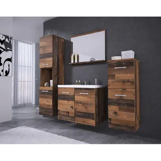 P & B Badezimmer , Alteiche , Metall , 5-teilig , 6 Fächer , 120 cm , Fsc , hängend, Spiegel mit Ablage , Badezimmer, Badmöbelsets & Badmöbelserien, Badmöbel-Sets
