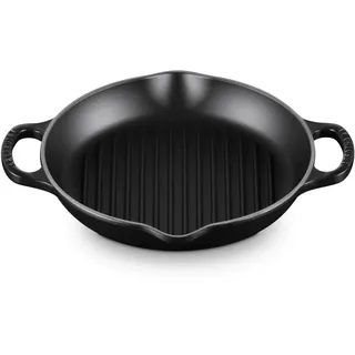 Le Creuset Signature Hohe runde Grillpfanne aus Gusseisen, für alle Herdarten und Backöfen, 25 cm, Schwarz matt, 20208250000422