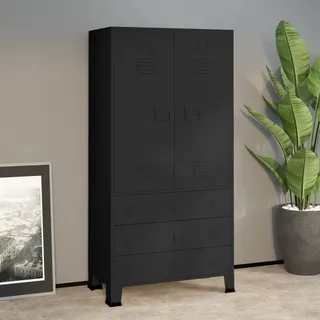 The Living Store Industrial Kleiderschrank Schwarz 90x50x180 cm Metall - Schwarz