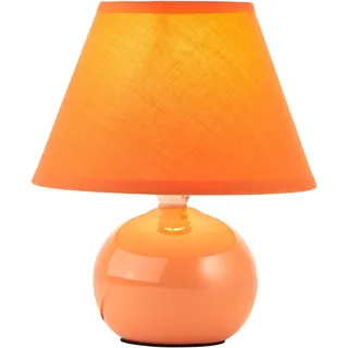 BRILLIANT Primo Tischleuchte – stilvolle Tischlampe mit Stoffschirm – kleine Tischleuchte für Nachttisch, Schlafzimmer & Wohnzimmer – E14-Fassung und Schalter – orange, Pfirsich