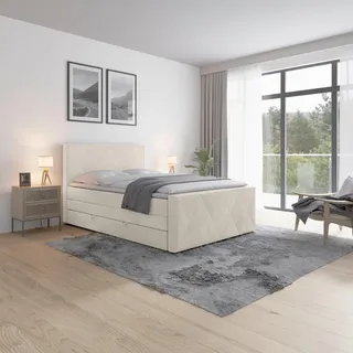 Mid.you Boxspringbett , Weiß , Textil , Birke, Buche,Birke, Buche , H2 , 7-Zonen , Höhe ca. 20 cm , 140x200 cm , Federkernmatratze, Stoffauswahl, in verschiedenen Größen erhältlich, Härtegradauswahl , Holzmöbel, Holzbetten, Boxspringbetten Holz