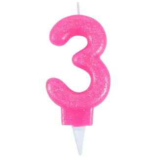 Homéa, Geburtstagskerze, Pailletten, Zahl 3, Höhe 7,5 cm, Rosa
