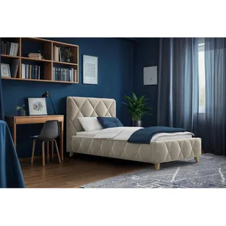 Mid.you Polsterbett , Cappuccino , Metall , Buche , 100x200 cm , Bettkasten, Lattenrost, Stoffauswahl, in verschiedenen Größen erhältlich, gepolstertes Kopfteil,nicht verstellbar , Schlafzimmer, Betten, Polsterbetten