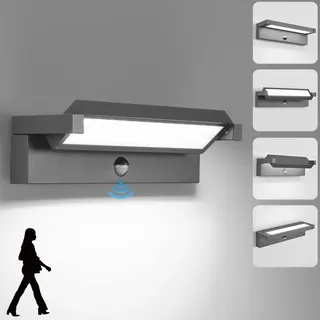 LED Wandlampe Aussen mit Bewegungsmelder,36W Aussenleuchte Wand,IP65 Wasserdichte Außenwandleuchte 6500K Kaltweiß Wandleuchte Innen,Außenlampe mit 350° Schwenkbar Panel für Garten Terrasse Dunkelgrau