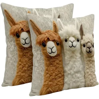SxiGxiv 2 Stück Alpaka Kissen Deko, Alpaka Dekoration für Wohnzimmer und Schlafzimmer, Weiches Alpaka Stofftier als Geschenk, 45 x 45 cm