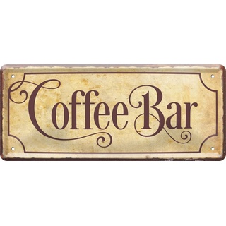 WOGEKA ART Retro Blechschild - COFFEE BAR - Lustiger Spruch als Geschenkidee für KAFFEE TRINKER zu Geburtstag Weihnachten als Deko Schild für Café, Bistro 28x12 cm Vintage Metallschild 437