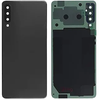 Akku-Abdeckungen + doppelseitigem Klebeband + Linse kompatibel für Samsung Galaxy A7 (2018) SM-A750F A750 Nr. 1 Rückseite Back Cover Rückseite + Kleber + Linse mit Rahmen (schwarz)