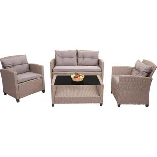 XXL Poly-Rattan Garnitur HWC-F10, Balkon-/Garten-/Lounge-Set Sitzgruppe, Sofa Sessel mit Kissen Spun Poly grau-braun - Braun