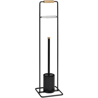 Xxxl Wc-Bürstenhalter , Schwarz, Beige , Holz, Metall , Kautschukholz , 18x71.5x18 cm , Badaccessoires, Wc Zubehör