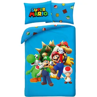 Halantex Super Mario Bettwäsche Blau 140 x 200 cm + 70 x 90 cm