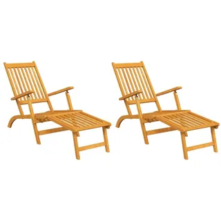 Gartenliegen mit Fußteil 2 Stk. Massivholz Akazie - Braun, Bunt