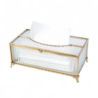 Taschentücher Box, SLHEQING Taschentuchbox Gold Kosmetiktücher Box Rechteckige Tissue Holders aus Glas Tücherbox für Schminktisch Bad Wohnzimmer Couchtisch Schlafzimmer Büro