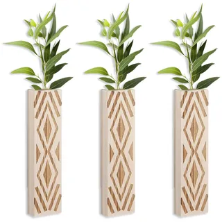 Tissting 3 Pcs Holz Wandvase, Wand Pflanzgefäß Wandbehang Blumenvase Container für Zimmerpflanzen, Bauernhaus Wandbehang Dekoration für Trockenblumen Und Künstliches Hellbraun