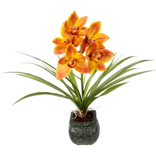 OTTO home Kunstblume "Orchidee" Mit Blätter im Topf aus Zement Künstliche Blume Cymbidium-Orchidee, orange