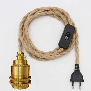 E27 Vintage Lampenkabel HäNgende Leuchte, Seil HäNgelampe, Lampenfassung Pendelleuchte mit Schalter und Stecker, Hanfseil Pendellampe Kit, DIY Einzelkopf Kabel Seil HäNgeleuchte, für Loft Lager (B)
