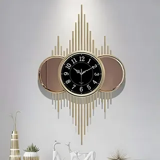 Wanduhr mit goldenen Metallstrahlen und zwei seitlichen Spiegeln - Gold