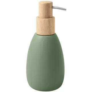 Spirella Seifenspender Sven Polyresin & Holz, 260 ml, Basilikum | Nachfüllbar für Flüssigseife und Lotion, gleichmäßige Dosierung, freistehend ohne Bohren, matte Oberfläche