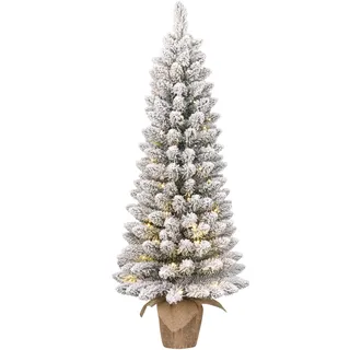 Black Box Trees Gerlos Schmaler Künstlicher Weihnachtsbaum in Jute mit warm-weißer LED-Beleuchtung - H90 x Ø41 cm - Grün Frosted - Grün