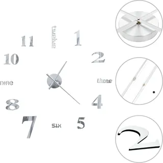 vidaXL 3D-Wanduhr Modernes Design 100 cm XXL Silbern - Silber