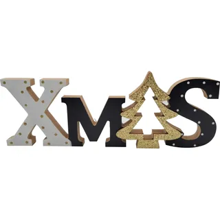 khevga Weihnachtsdeko Schriftzug Xmas Weihnachtsmann Tisch-Deko Weihnachten Holz (Schwarz)