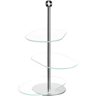 LEONARDO HOME CENA Etagere • 1 Stück • Moderne Glasetagere • für Kuchen und Häppchen • elegante Etagere • für Brunch und Buffet • Zeitloses Design • für jede Gelegenheit • Höhe 39 cm • silber • 025364