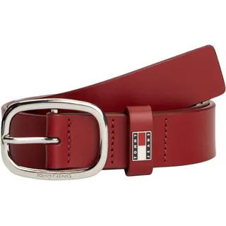 Tommy Hilfiger Tommy Jeans Damen Gürtel Oval Ledergürtel, Rot (Rustic Cherry), 90 cm