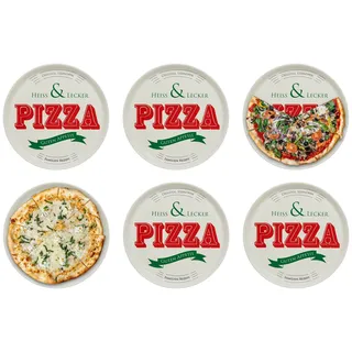KHG 6er-Set Pizzateller, extra groß mit 30 cm Durchmesser in Heiss & Lecker | perfekt für Gastro und Zuhause, hochwertiges Porzellan, spülmaschinengeeignet & perfekt Stapelbar, vielseitig einsetzbar
