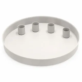 MIJOMA - Rundes Metall-Tablett Ø25cm, Ideal für Advent & Alltagsdekoration, Pulverbeschichtet, Mit 4 Magnetischen Stabkerzenhaltern für Kerzen Ø2cm, Individuell Arrangierbar (Weiß)