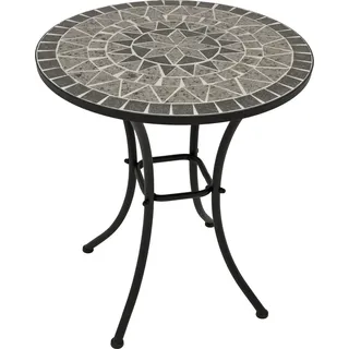 DEGAMO Bistrotisch Gartentisch Mosaiktisch SIENA 60cm rund, Eisen schwarz und MosaikNachbildung grau - Grau