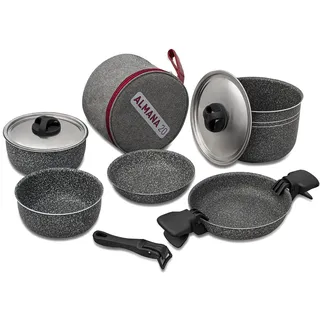 Beaver Brand Camping Aluminium Kochtopf-Set Almana 20, 10teilig, granitgrau