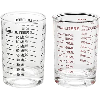 2 Stück Messbecher 90ml Messbecher Shotglas mit Skala Espresso Schnapsgläser Cocktail Shot Glas Cocktail Zubehör Für Küche Bar Party Cocktail Kaffee(Schwarz,Rot)