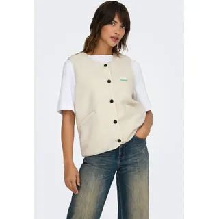 Plüschweste ONLY "ONLBABY LIFE TEDDY VEST PNT CS", Damen, Gr. XS, beige (pumice stone detail:vintage batch), Plüsch, Obermaterial: 100% Polyester, unifarben, bequem hüftlang, Rundhals, Westen Plüschweste, Kunstfaser