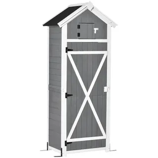 Outsunny Gartenschrank aus Holz, Gerätehaus mit Tür Dach, Geräteschuppen mit Hacken, Grau , Dunkelgrau , 52.5x182x78 cm , Gartenzubehör, Geräteschuppen