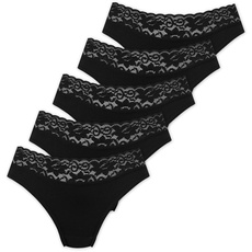 Marilyn Poupée Infinity Brasilianische Baumwolle Slip mit Spitzengürtel Schwarz - L - 3er Pack