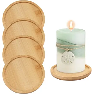 KineticKraft 4 Stück Kerzenuntersetzer Holz, Runde Bambus Untersetzer für Kerzen, Kerzenständer für Hochzeit Haus Dekotablett Festtagszeremonien