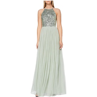 Maya Deluxe Damen Womens Ladies Bridesmaid Maxi Dress Halter Neck Sequin Embellished Prom Graduation Wedding Brautjungfernkleid, Green, EU 52(UK 24)