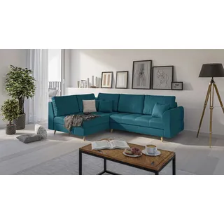 S-STYLE MÖBEL - Ecksofa mit Holzfüßen im skandinavischen Stil Marco aus Blau Luxusmicrofaser - Ottomane links - B/T/H: 231 cm/161 cm/81 cm - Blau