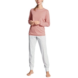 CALIDA Sweet Dreams Bündchen-Pyjama Damen, aus 100% Baumwolle, Hose mit stoffbezogenem Gummibund