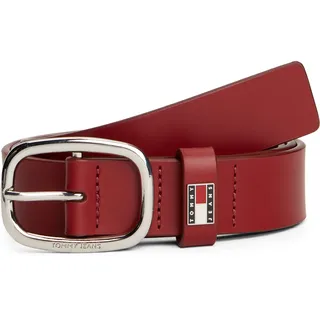 Tommy Hilfiger Ledergürtel TOMMY JEANS "TJW OVAL 3.0 cm breit", Damen, Gr. 75, rustic cherry, Rindsleder, unifarben, Gürtel Ledergürtel, Ovale Einfachdornschließe und Logo am Verschluss