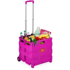 Bild von Einkaufstrolley, Klapptrolley mit Rollen & Teleskopgriff, bis 35 kg, Faltbare Einkaufshilfe, Rolltrolley, pink