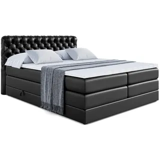 altdecor Boxspringbett mit Matratze, Topper, Polsterbett mit, Bettkasten BOXI8 KING - 180x200 - Schwarz Kunstleder