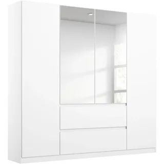 Rauch Möbel Nidda, Drehtürenschrank mit 2 Schubkästen, 2 Spiegeltüren, Kleiderschrank weiß, Garderobe, 4-türig, grifflos mit Push-to-Open-Funktion, Farbe Alpinweiß, 181x197x54cm
