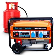 Bild EGH-3000 Stromgenerator Hybrid Gas LPG CNG Benzin Stromerzeuger 3kW 1F Generator 3000W Tankihalt 15L Überlastschutzsystem Überlastschutz Easy-Start 2x AC 230V Notstromagreggat Camping