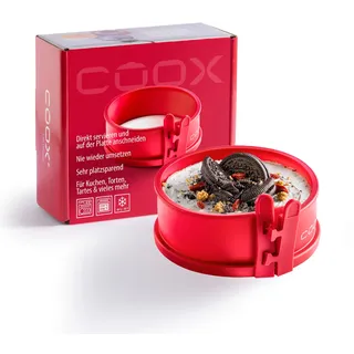 coox Springform mit Porzellanplatte Ø 12 cm - Backen & Servieren in Einem I Antihaft-Silikon I Spülmaschinenfest I Kein Umsetzen I BPA-frei Rot
