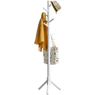 IBUYKE Kleiderständer 8 Haken, Holz Garderobe für Flur Diele Schlafzimmer Wartezimmer Garderobenständer Vintage Kleiderstange Garderobe am Eingang, Wohnzimmer, Schlafzimmer Weiß RF-1194